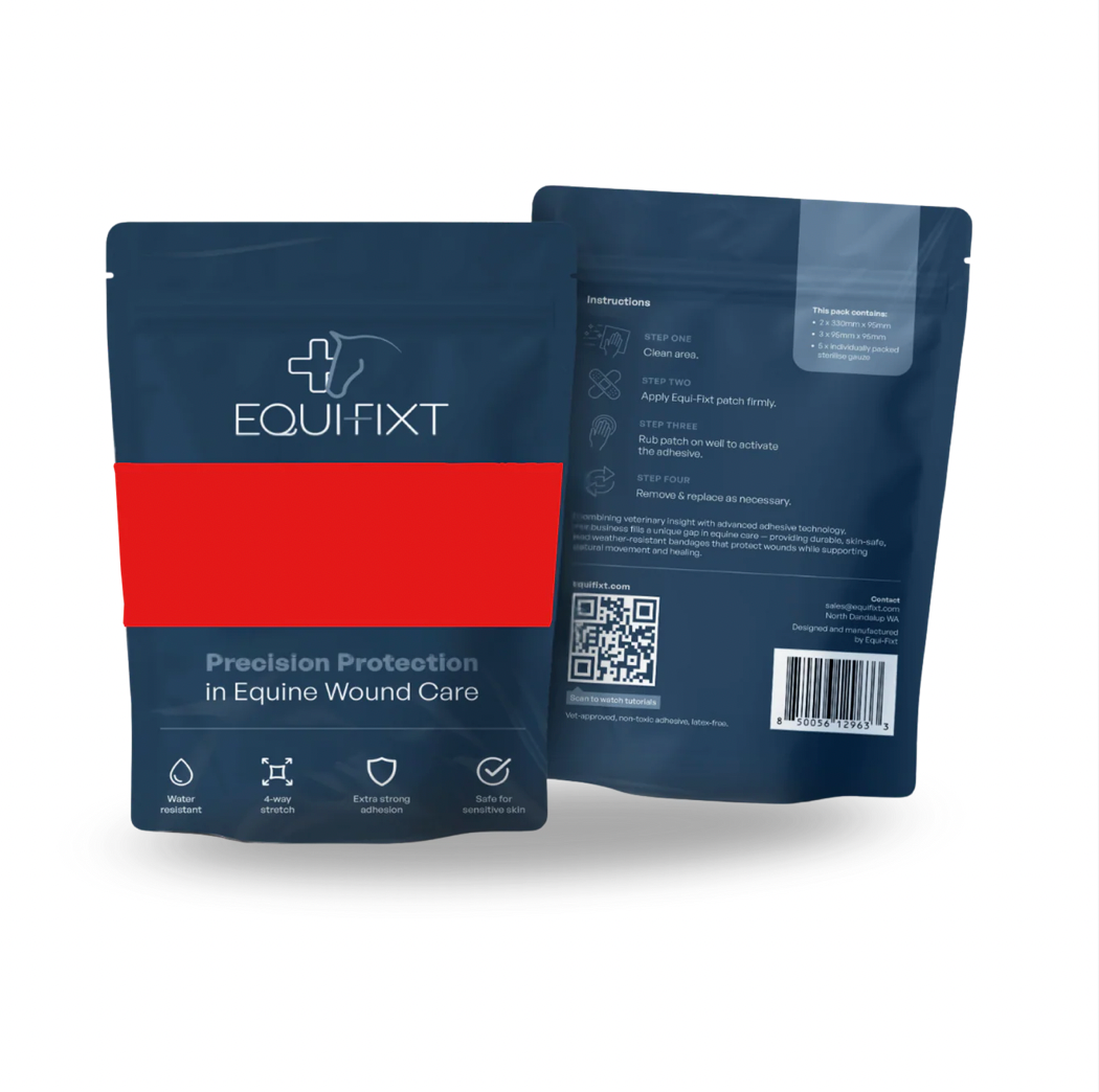 Flexible adhesive wound dressing for horses