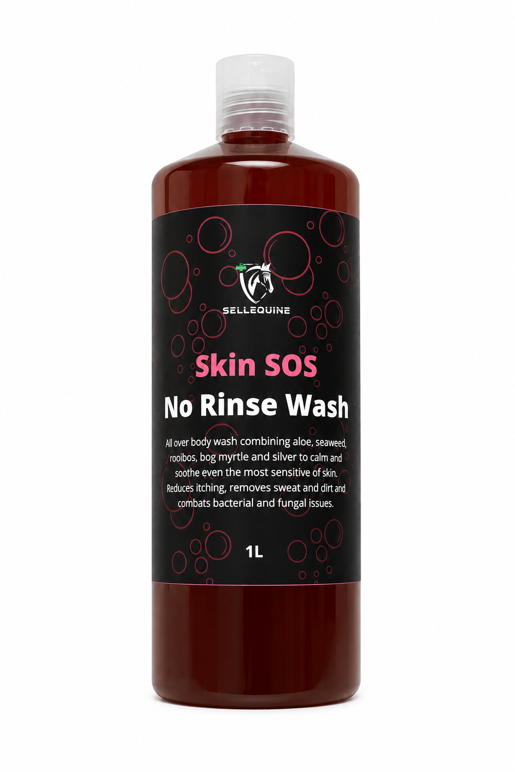A 1L bottle of Sellequins Skin SOS No Rinse Wash